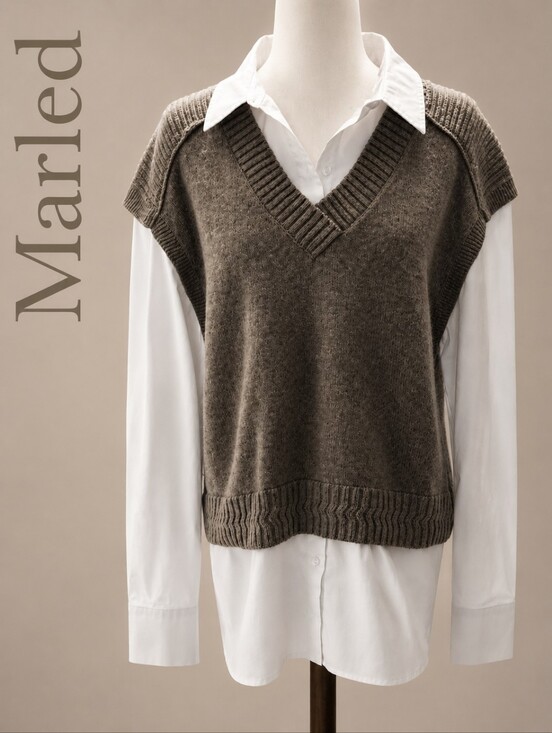 Tops - Womans Marled Brown V-Neck Knit Sweater Vest